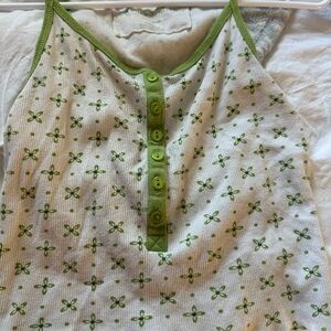 Green Floral Button-Up Tank Top